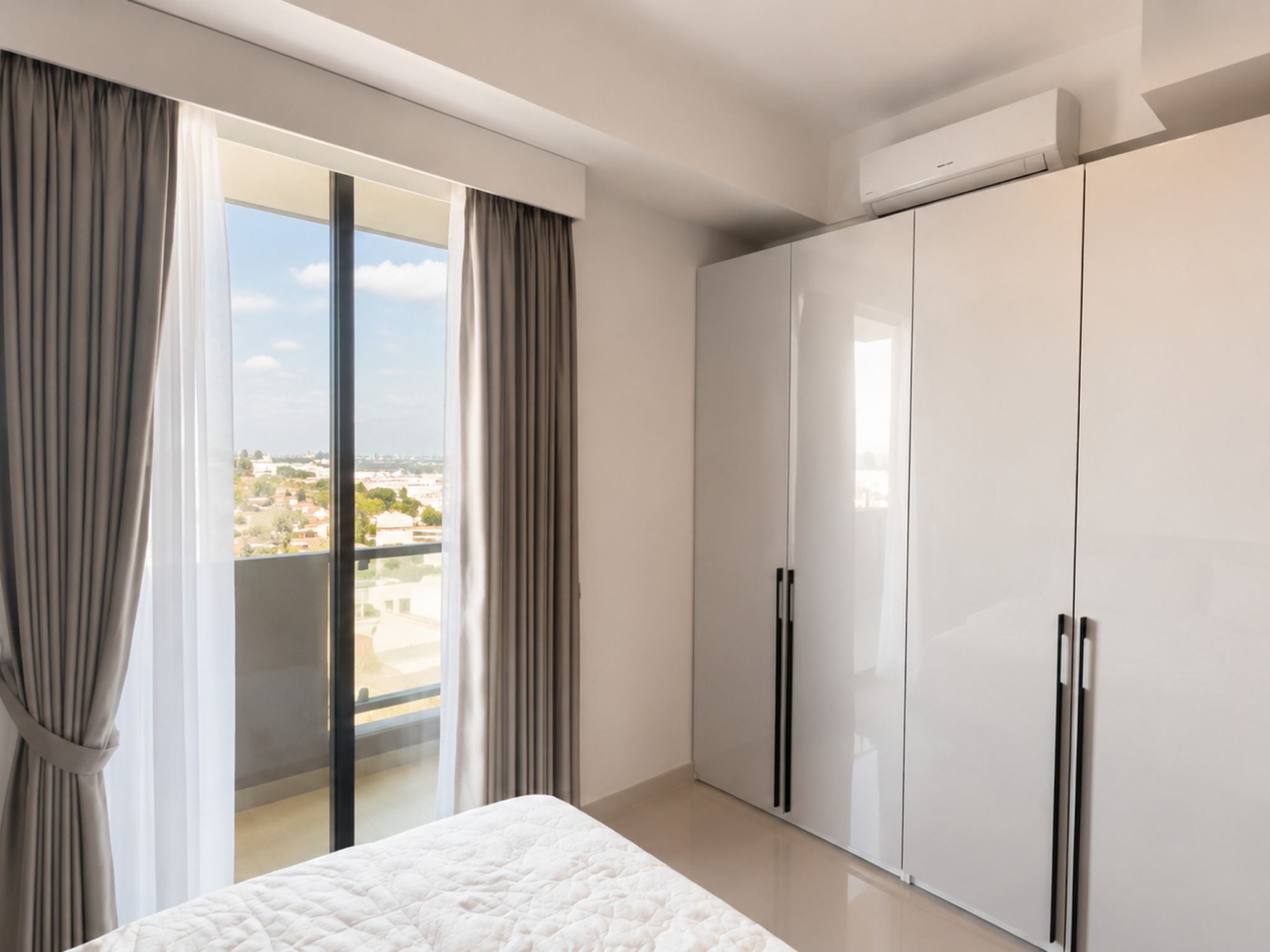 Bedroom window and wardrobe